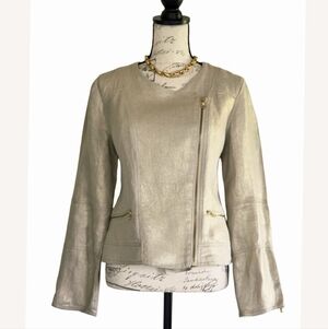Chico's Gold Linen Moto Jacket.